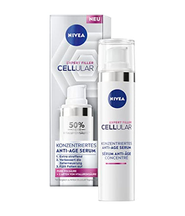 NIVEA Cellular Expert Filler Konzentriertes Anti-Age Serum (40 ml), Anti Falten Serum mit Hyaluron- und Folsäure, konzentriertes Hyaluron Serum für jünger aussehende Haut im Sale